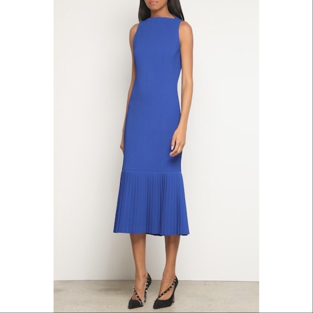 BRANDON MAXWELL Cobalt Pintuck Fluted Midi Dress 4